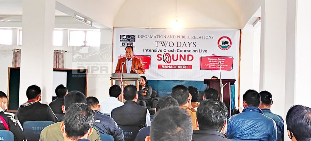 Director, IPR, Er Z Tokishe Sema addressing the inaugural function of the two-day intensive crash course on live sound management held at Conference Hall DIPR, Kohima. (DIPR Photo)